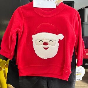 Carter's Red Santa Face Sweatshirt and gray corduroy pants